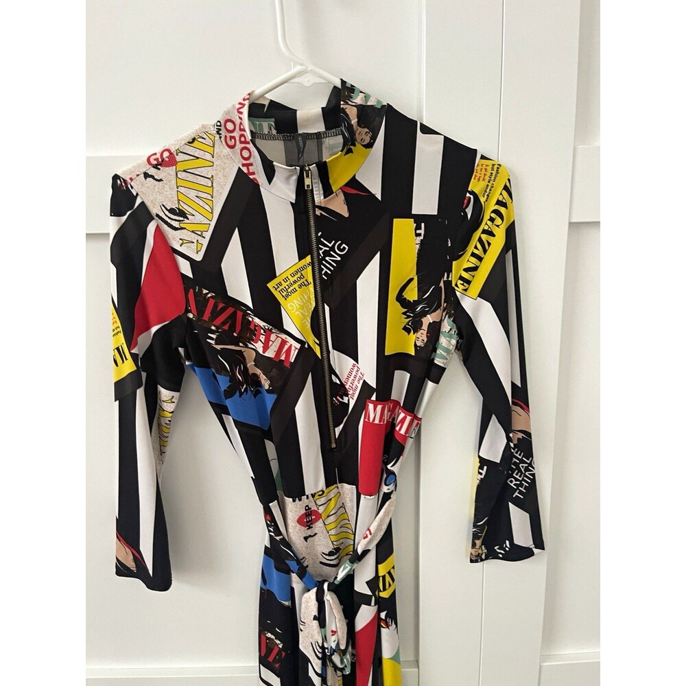 Goodtime USA Women’s M Multicolor Graphic Print Mock Neck Zip Front Long Dress